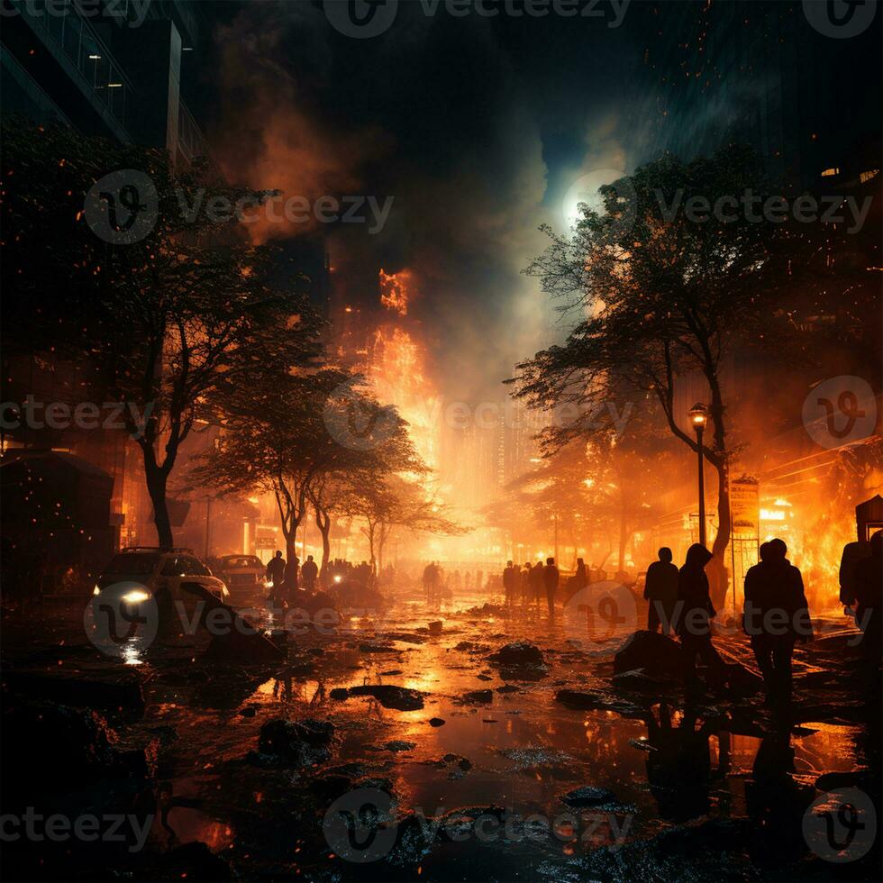 Arab-Israeli war, explosions in the city at night, explosions in Palestine - AI generated image photo