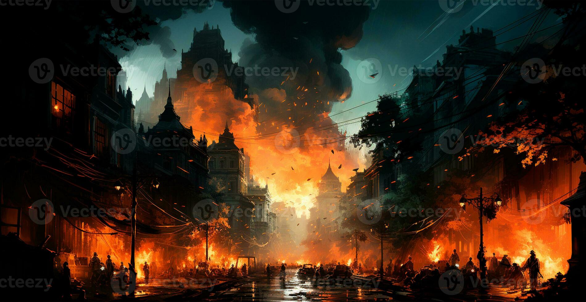 Arab-Israeli war, explosions in the city at night, explosions in Palestine - AI generated image photo