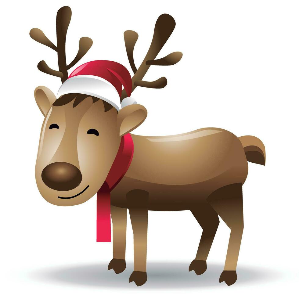 Christmas reindeer with red santa hat. Vector illustration.