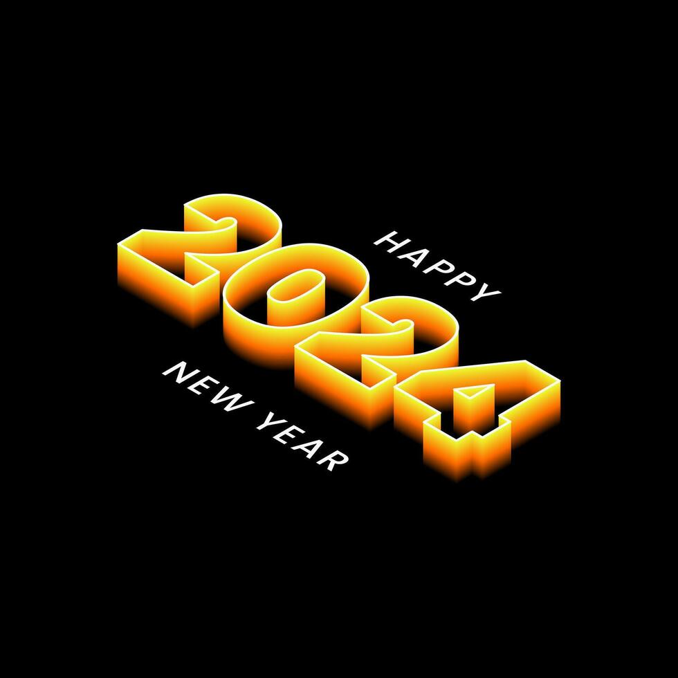 Happy New Year 2024 vector greetings in neon and isometric style. Very suitable for modern, future, colorful and other concepts.