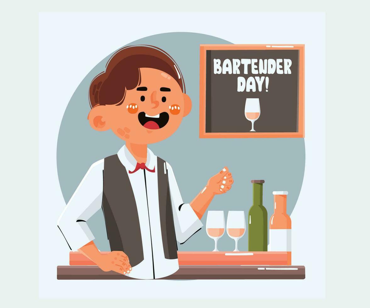 Bartender at Bar Counter Concept Illustration vector