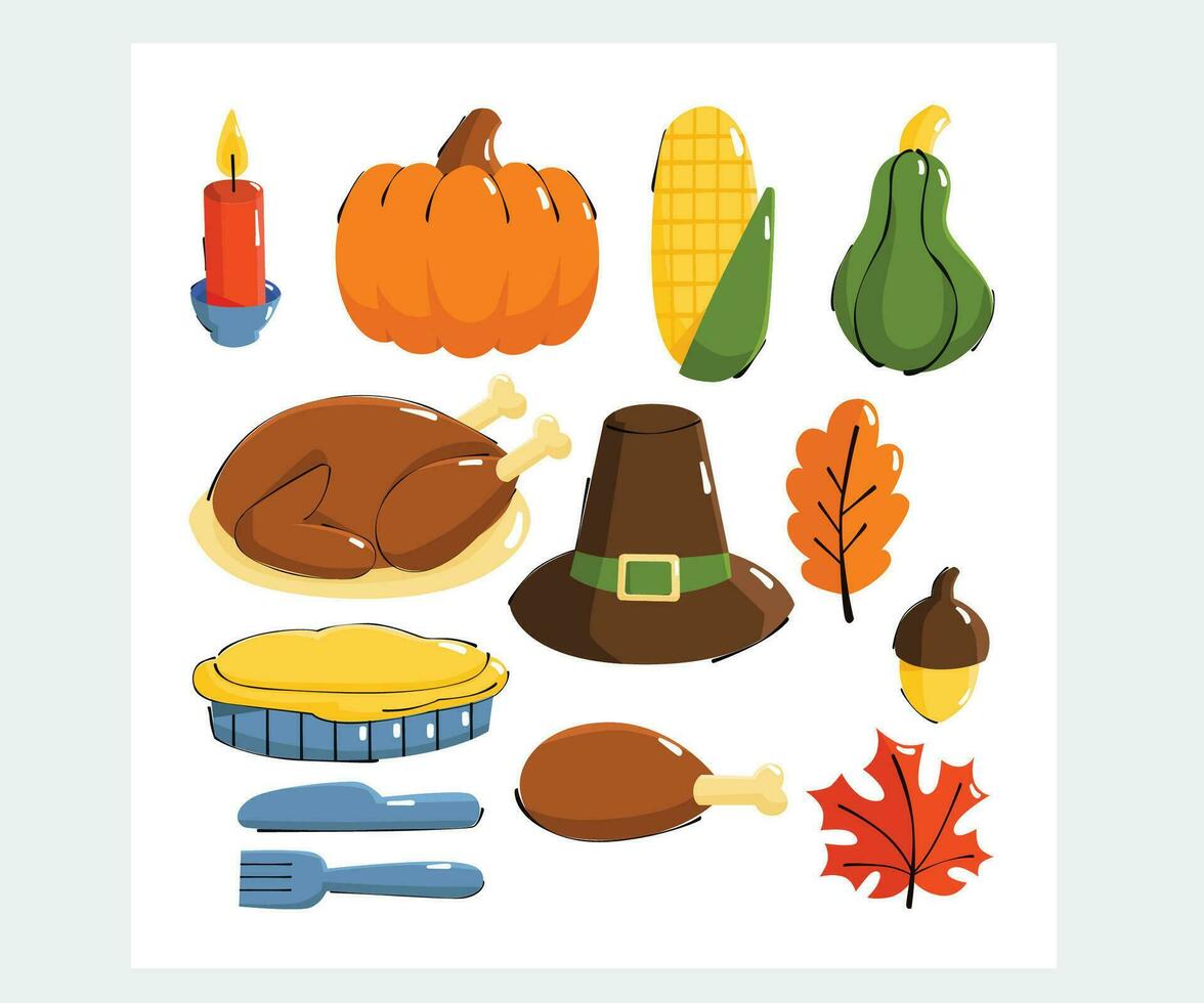 Happy Thanksgiving Holiday Set Illustration vector