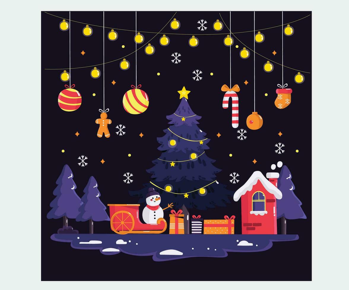 Flat City Background with Christmas Light Illustration vector