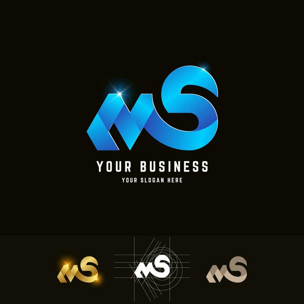 Letter MS or NS monogram logo with grid method design vector