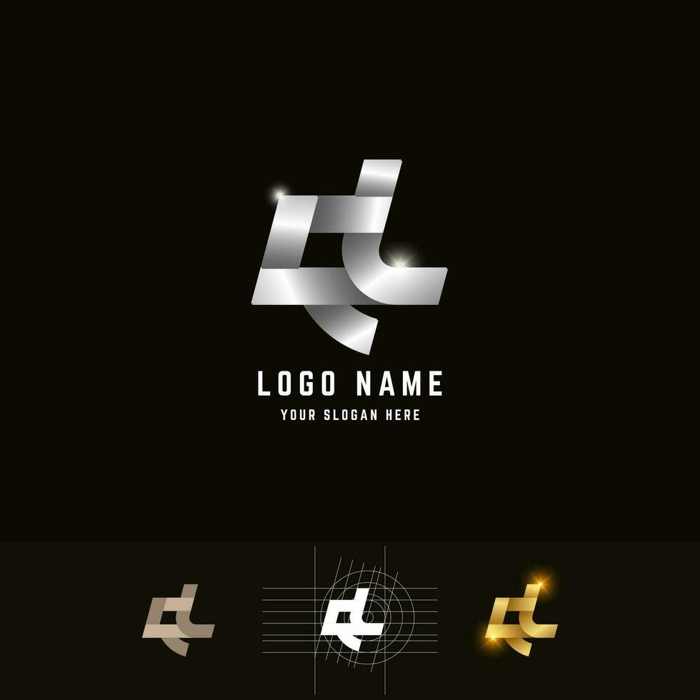 Letter QL or Qd monogram logo with grid method design vector