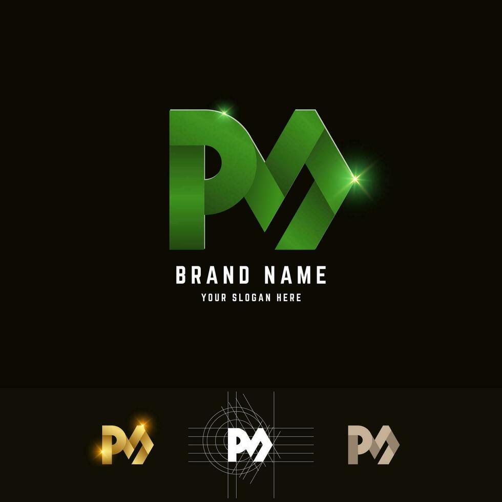 Letter PM or PN monogram logo with grid method design vector