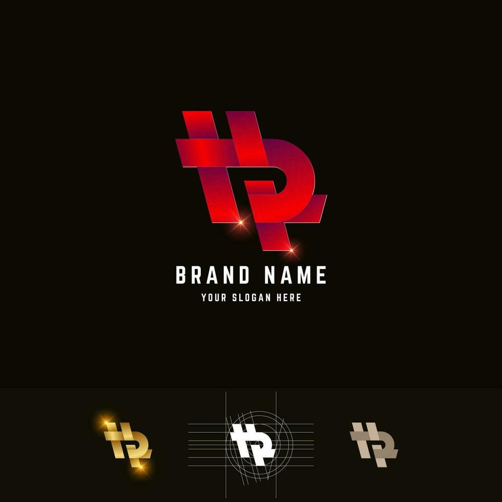 Letter HR or HP monogram logo with grid method design vector