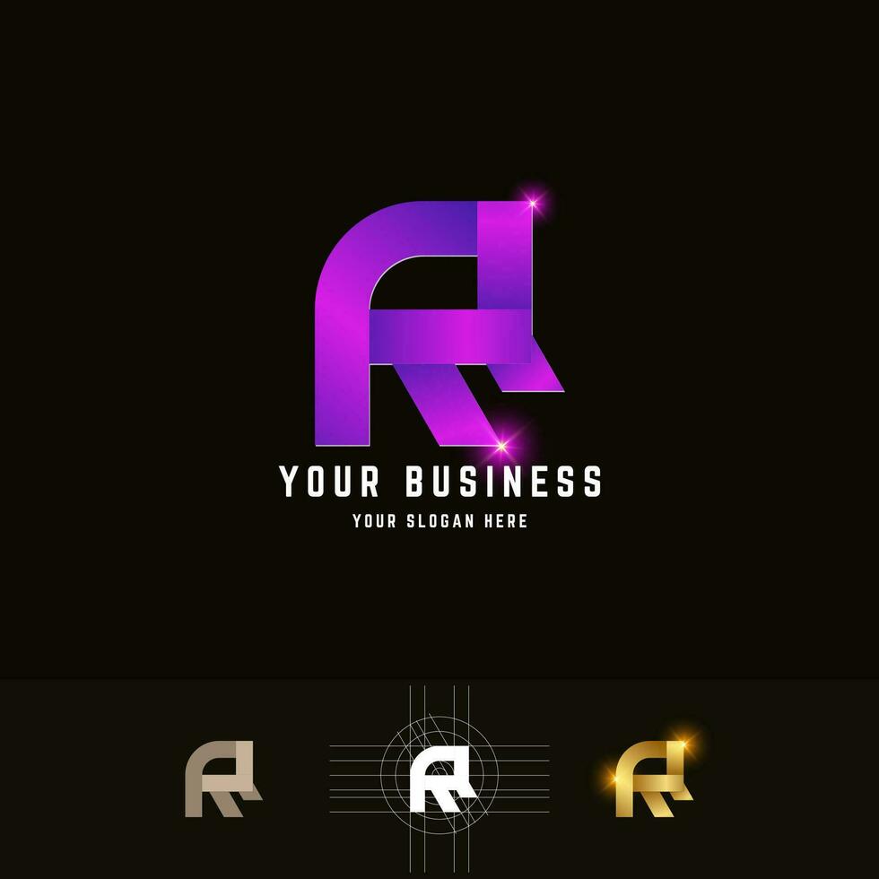 Letter RQ or RR monogram logo with grid method design vector