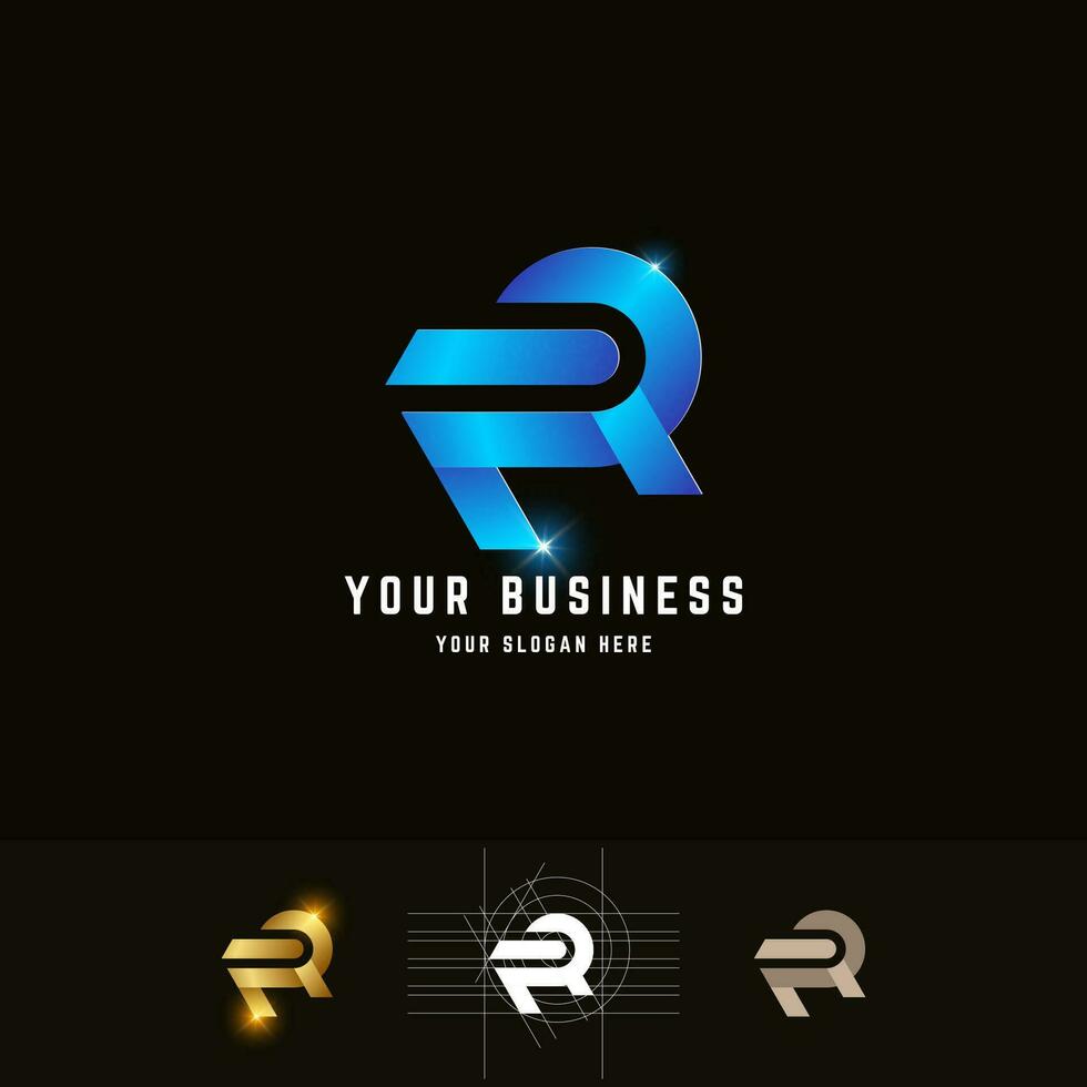 Letter FQ or FR monogram logo with grid method design vector