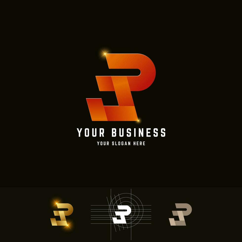 Letter JP or JR monogram logo with grid method design vector