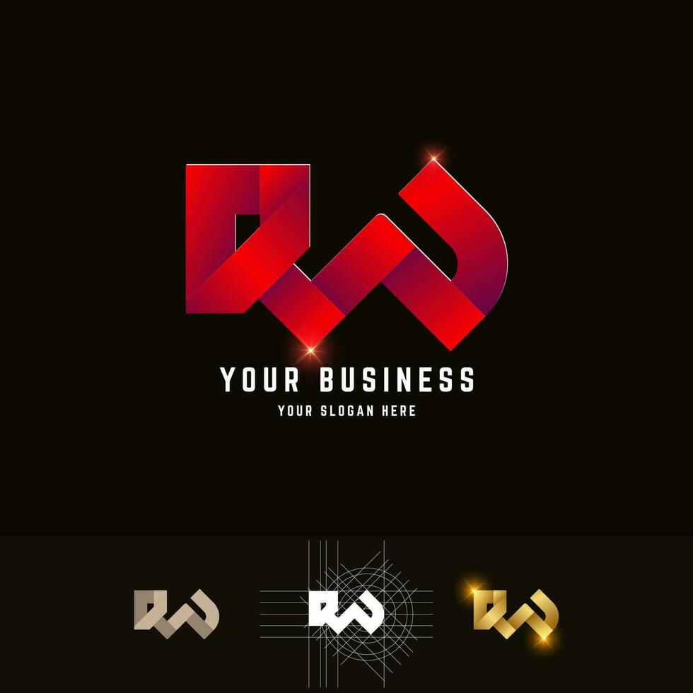 Letter QW or RN monogram logo with grid method design vector