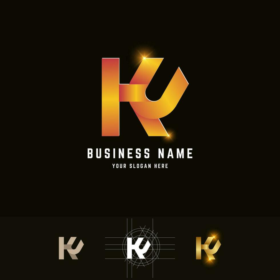 Letter KU or KF monogram logo with grid method design vector