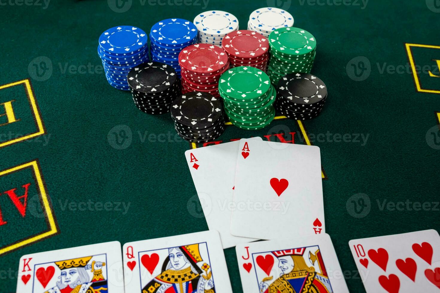 Poker play. Chips and cards photo