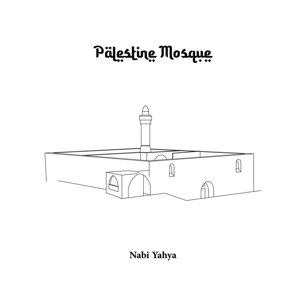 Vector design of the Nabi Yahya Mosque in the city of Sebastia. Palestine Mosque line art design isolated white background