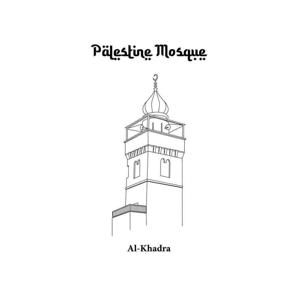 Vector design of the Al Khadra Mosque in the city of Nablus. Palestine Mosque line art design isolated white background