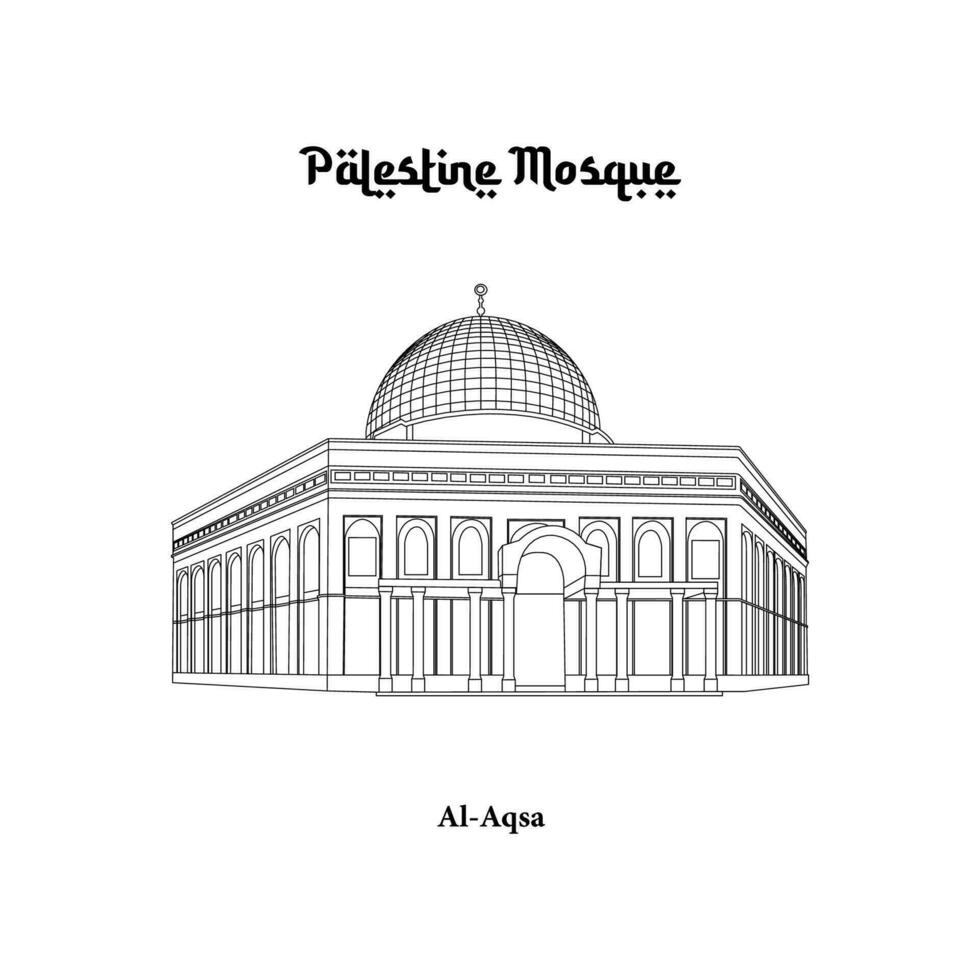 Vector design of the Al Aqsa Mosque in the city of Jerusalem. Palestine Mosque line art design isolated white background