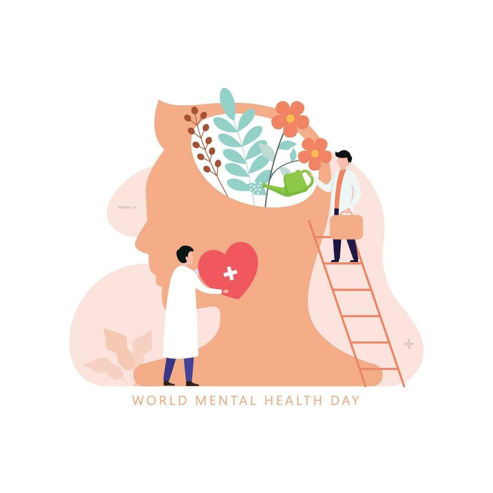 Mental health medical treatment illustration concept with tiny doctor give psychology therapy vector