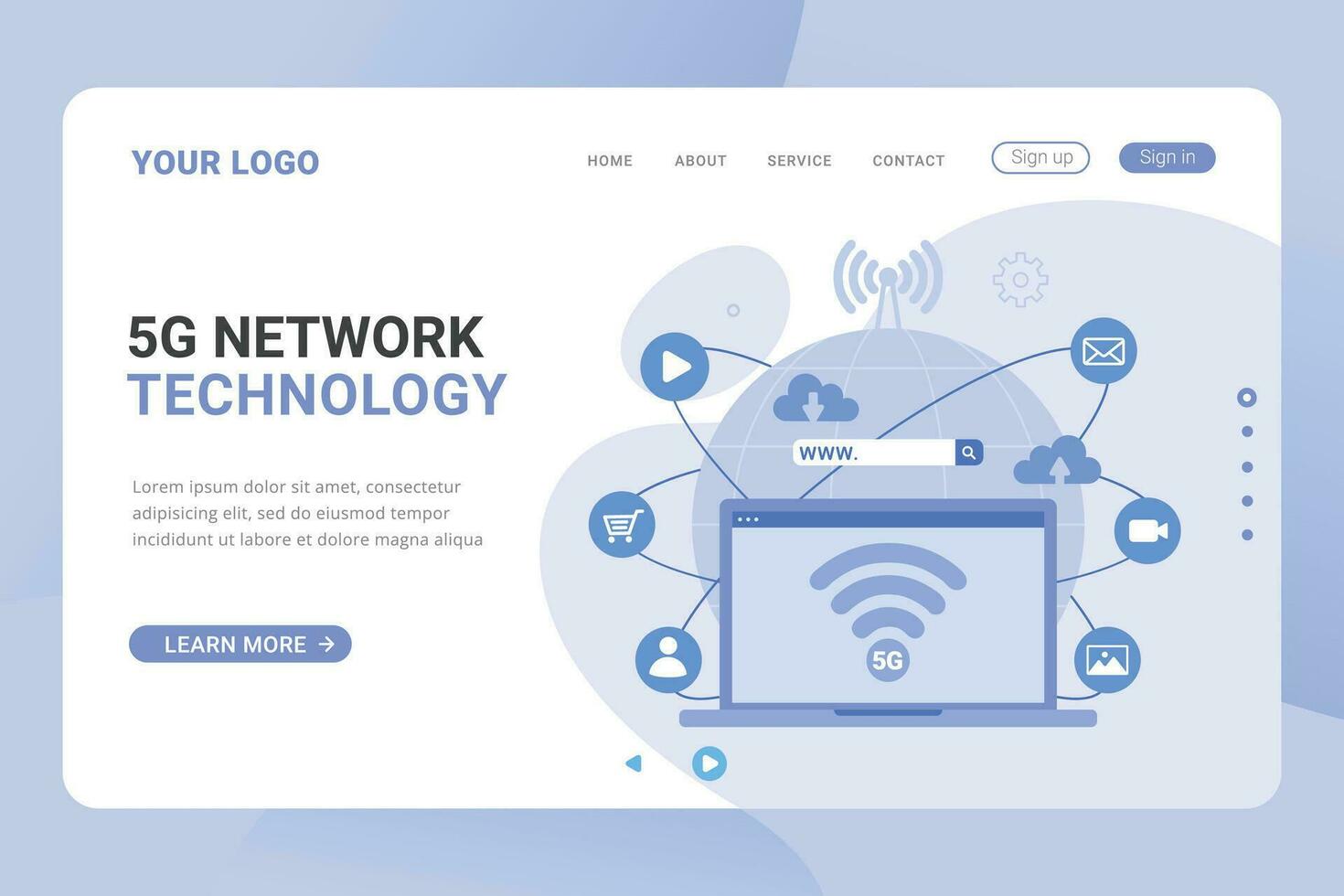 Landing page template network high speed 5g connection design concept vector illustration
