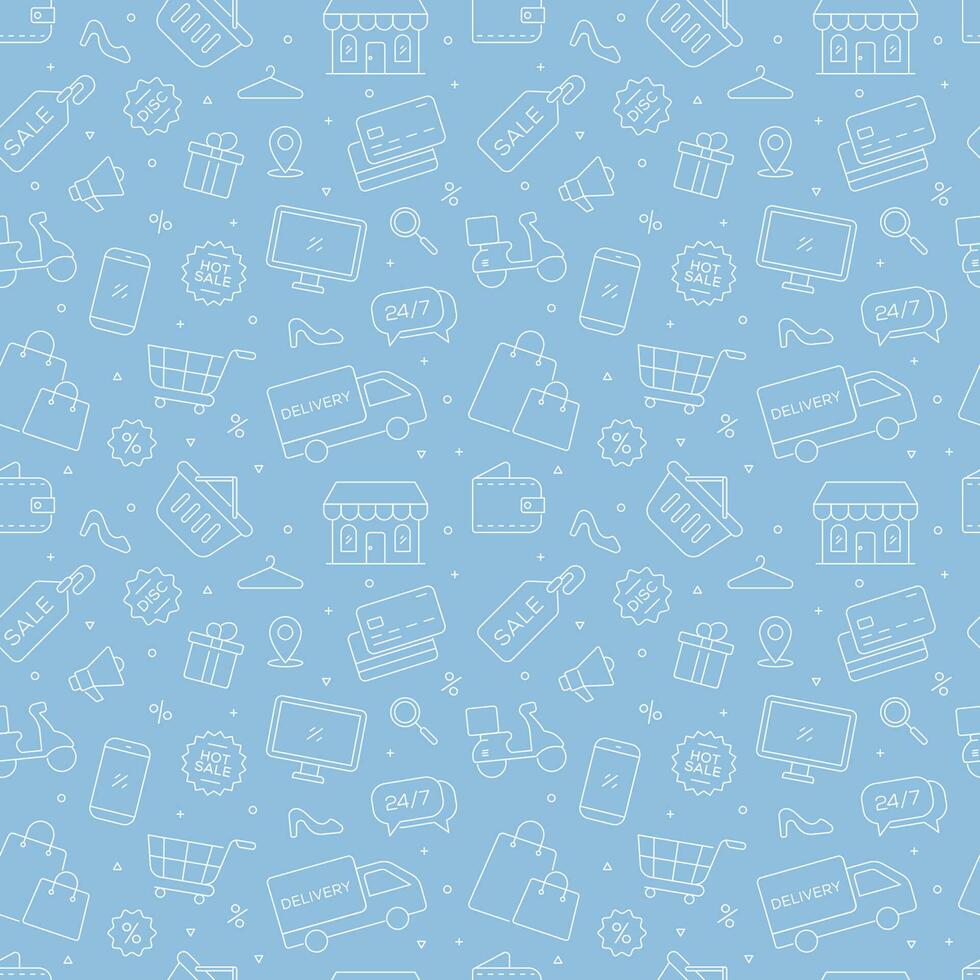 Shopping doodle outline seamless pattern background vector illustration
