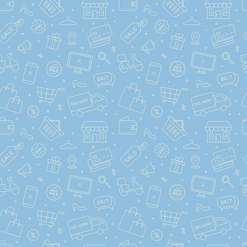 Shopping doodle outline seamless pattern background vector illustration