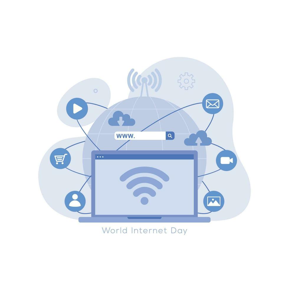 International internet day illustration concept with various things related internet vector