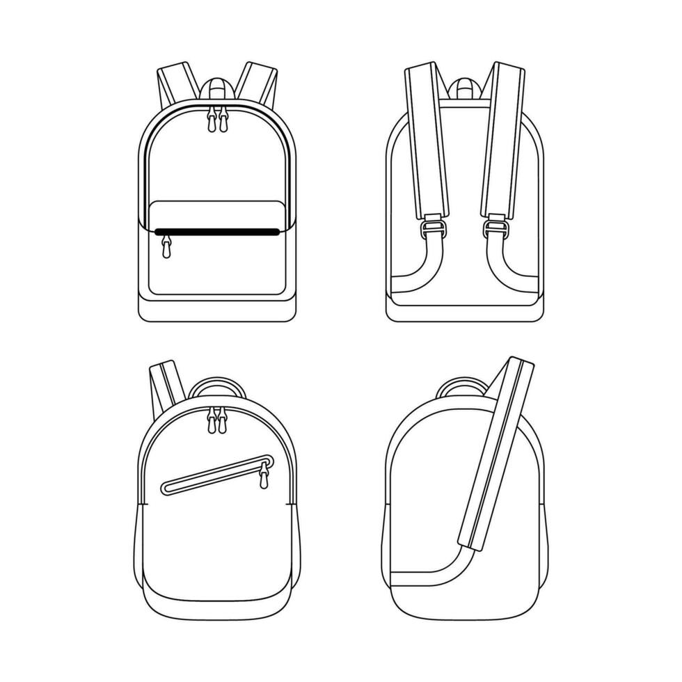 Backpack outline doodle. Isolated backpack line vector illustration