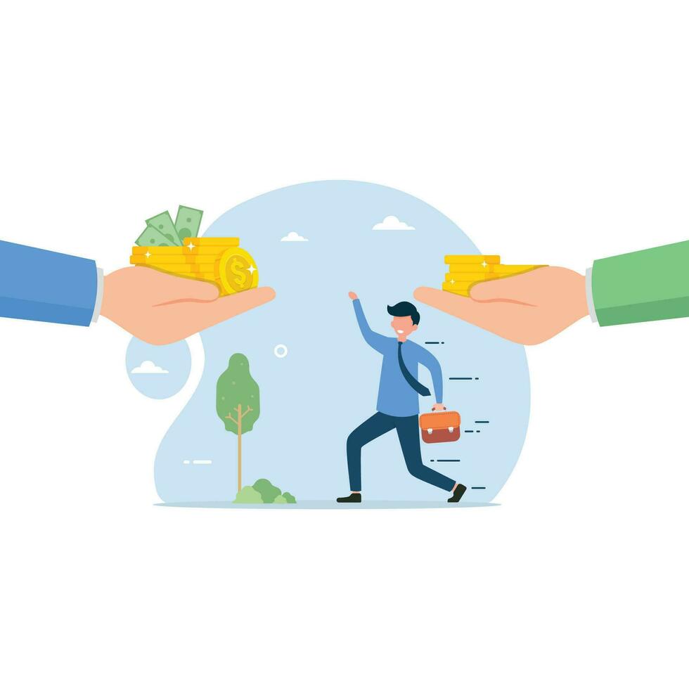 Employee moving into a high paying job. Change job vector illustration concept