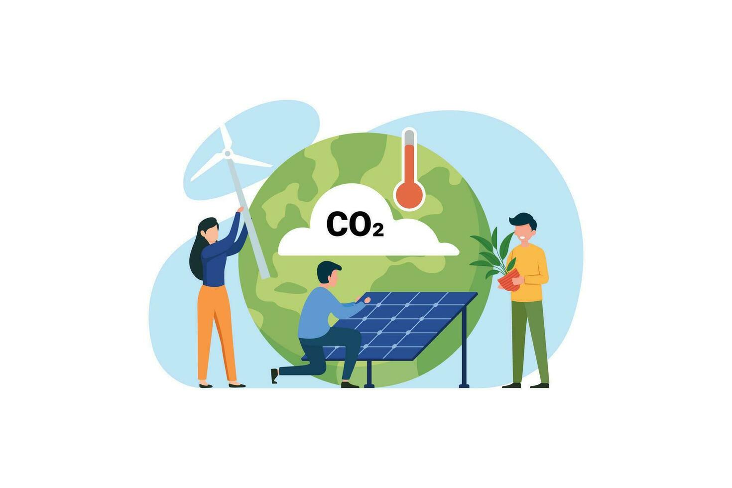 Decarbonisation with reducing CO2 emissions to stop climate change and global warming vector