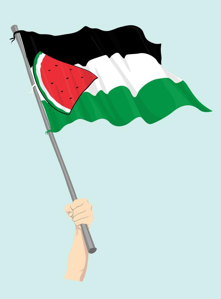 Palestine Flag with Hand Hold it vector