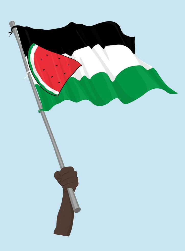 Palestine Flag with Hand Hold it vector