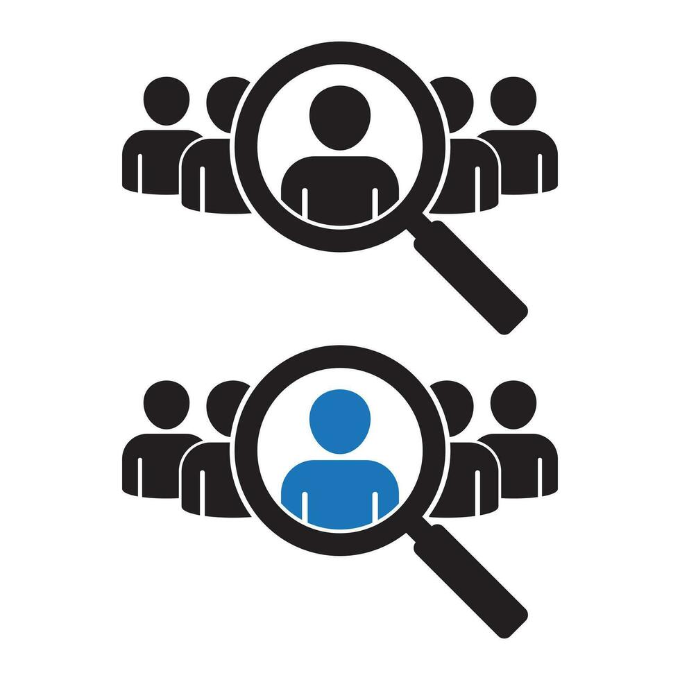 Search job vacancy icon. Symbol of finding a job to do business, Loupe career vector illustration on isolated background. Find people employer business concept.