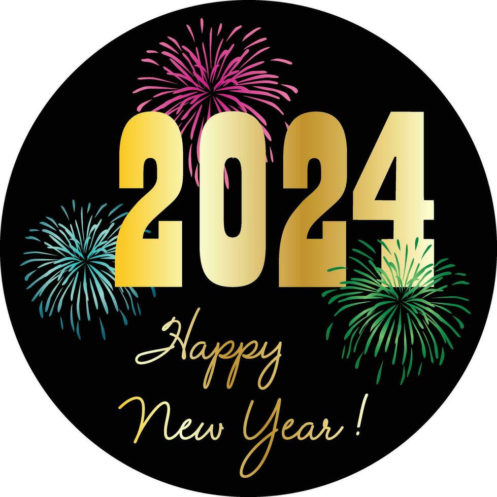 2024 happy new year circle graphic with fireworks vector