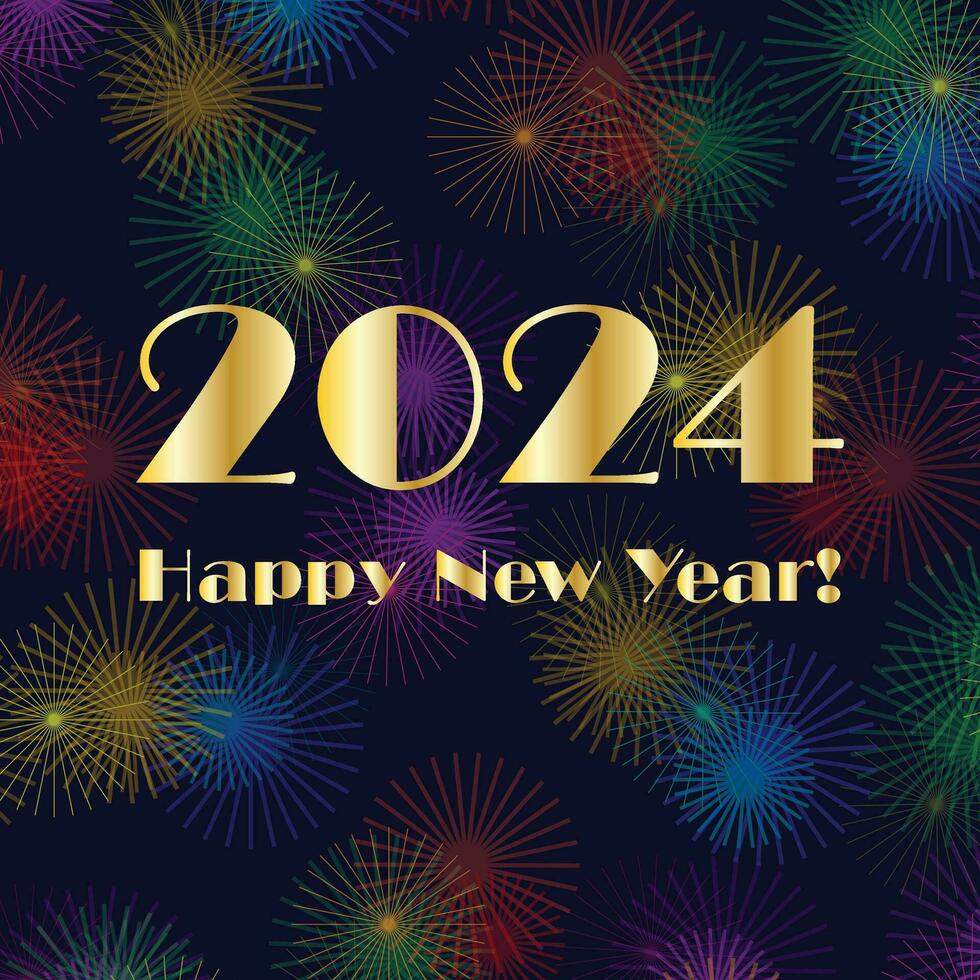 2024 gold happy new year with bright fireworks background pattern on black vector