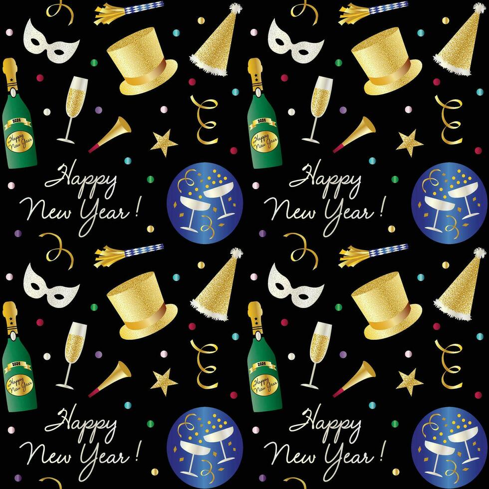 2024 Seamless Vector New Year's Eve Background Pattern