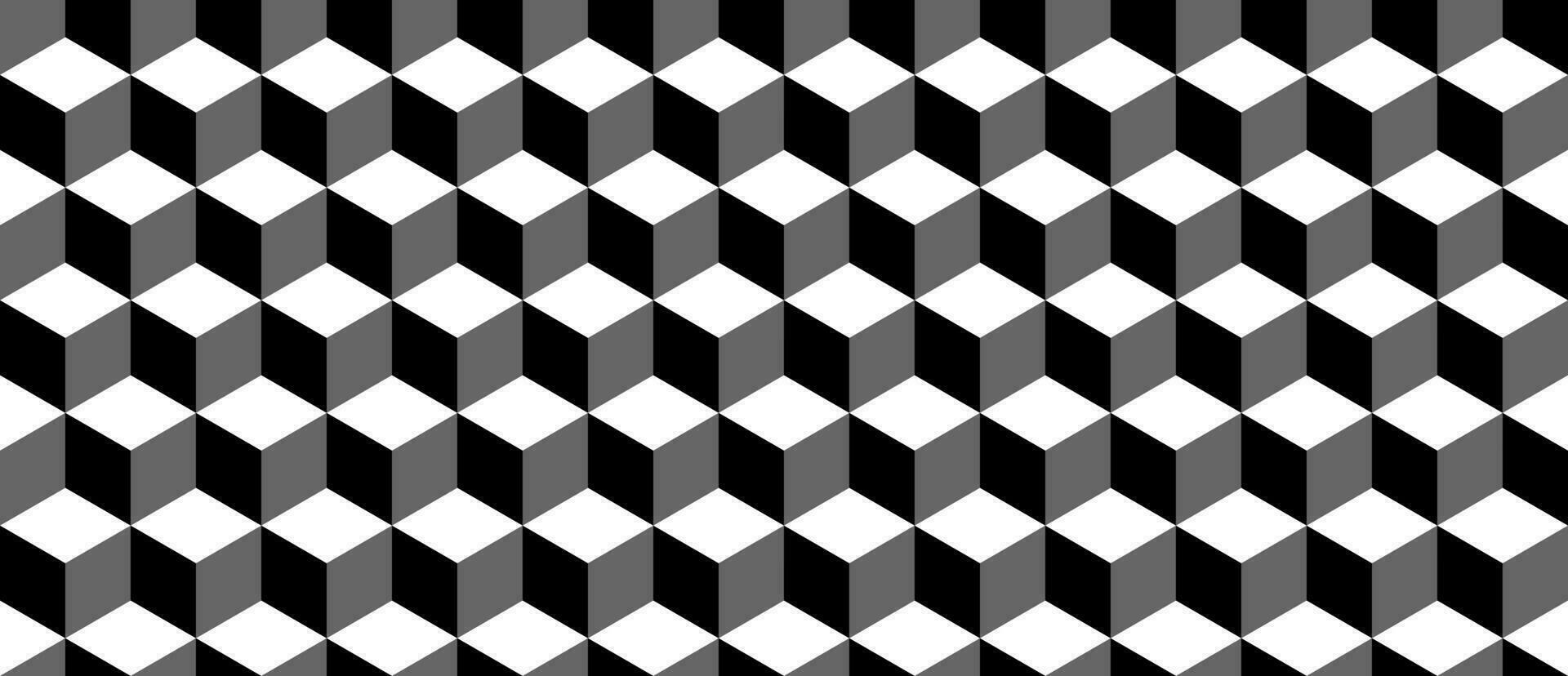 Seamless geometric pattern. Vector background made of cubes in isometry. Repeating geometric shapes in black and white.