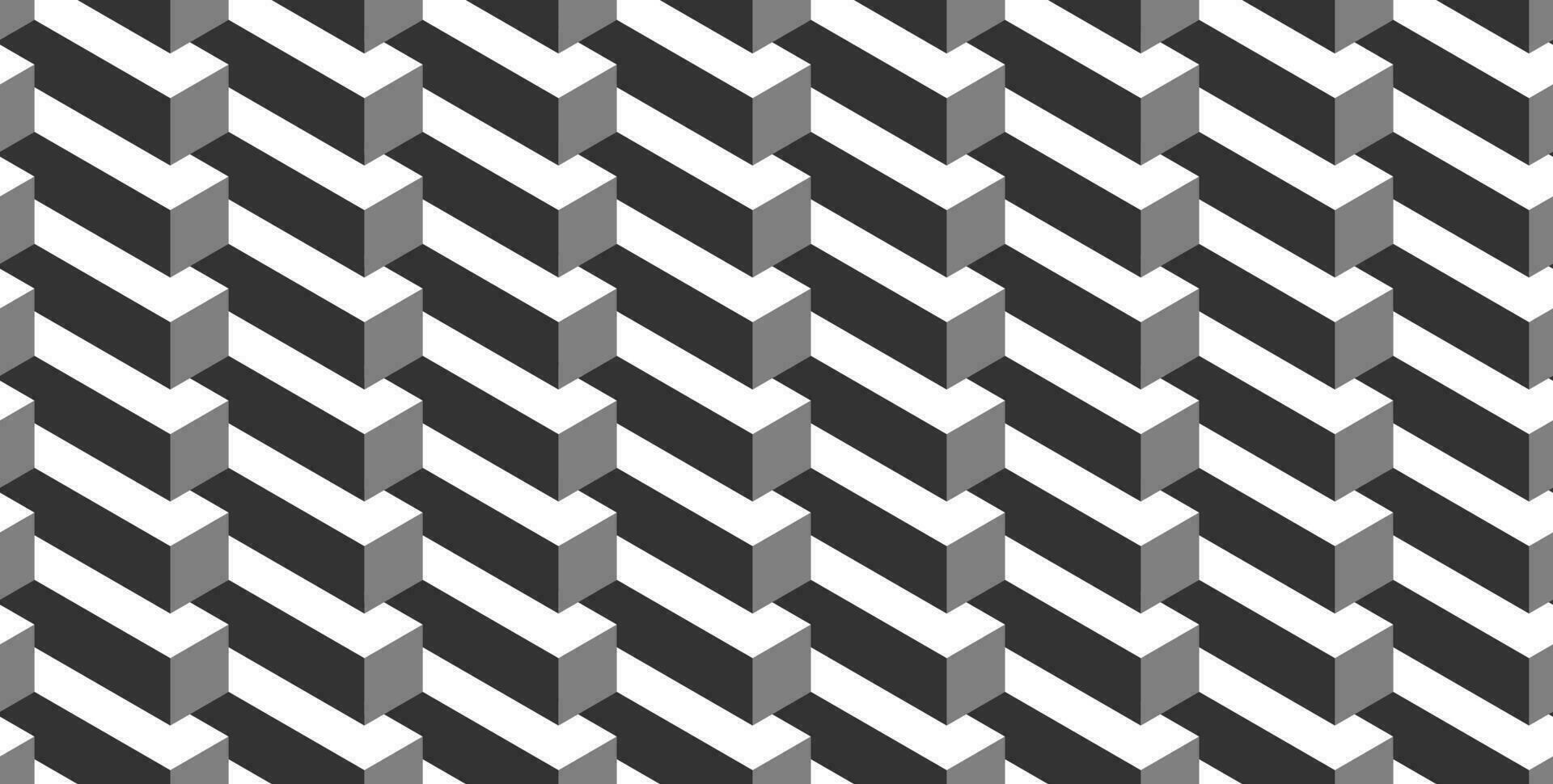 Seamless geometric pattern. Vector background made of cubes in isometry. Repeating geometric shapes in black and white.