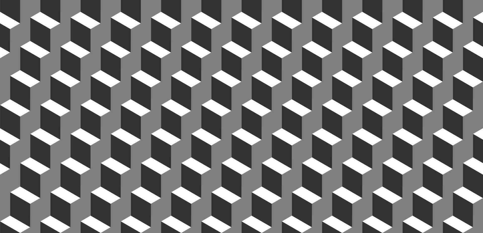 Seamless geometric pattern. Vector background made of cubes in isometry. Repeating geometric shapes in black and white.