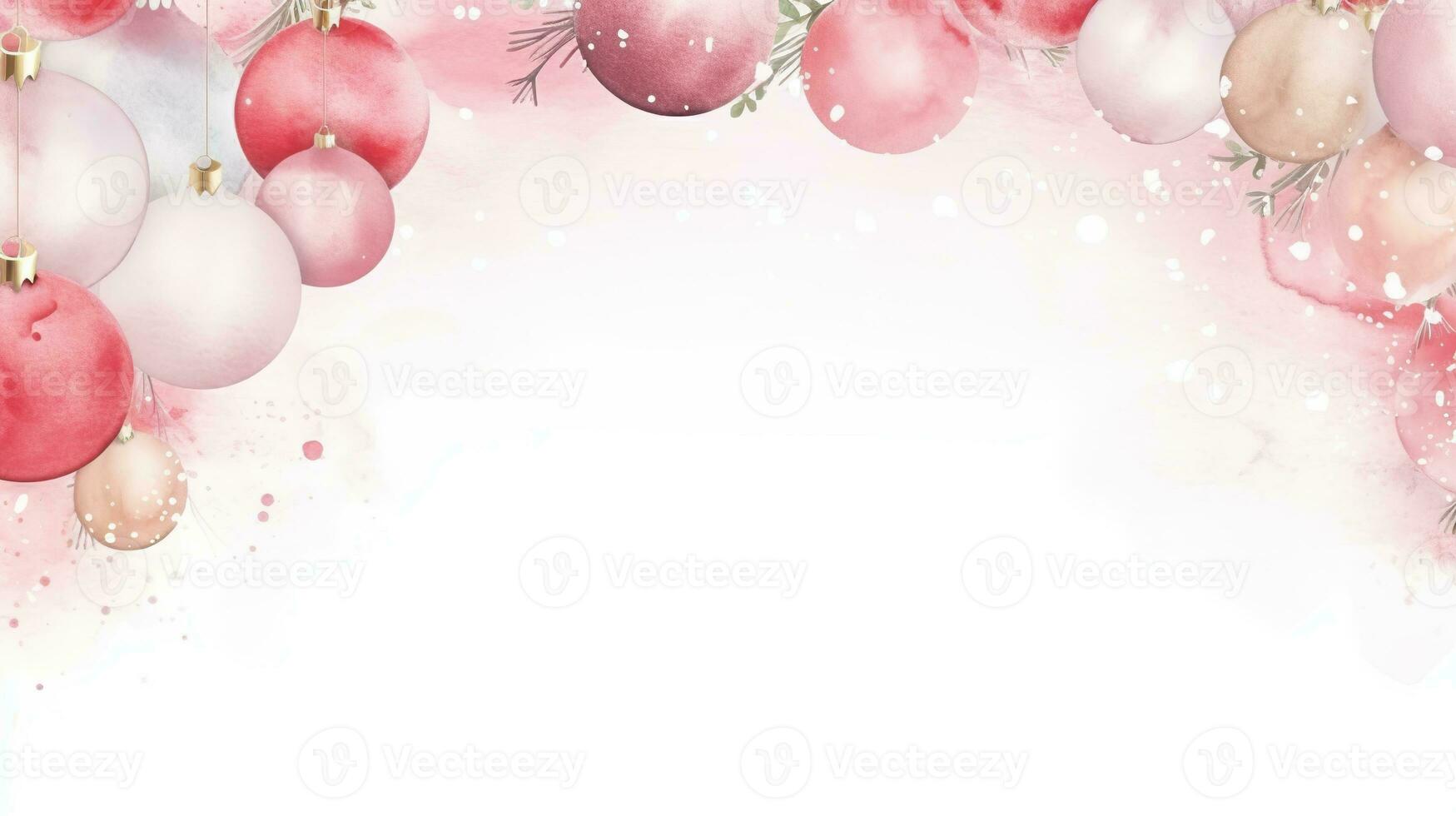 Christmas border with pink balls on white background. Watercolor Christmas and New Year background photo