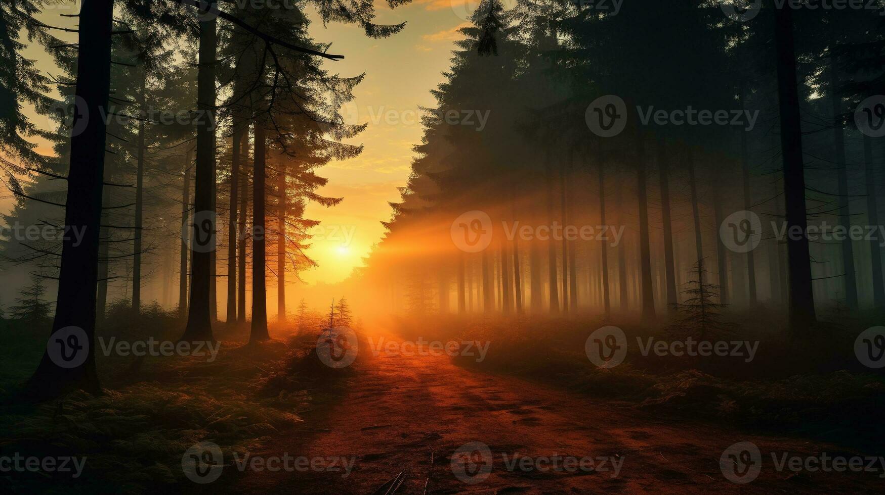 Sunrise in the Foggy Forest photo