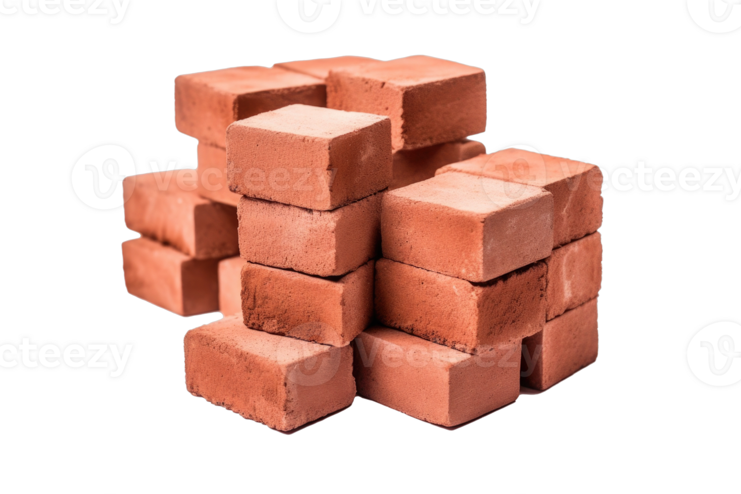 Pile of red bricks isolated. Generative AI png