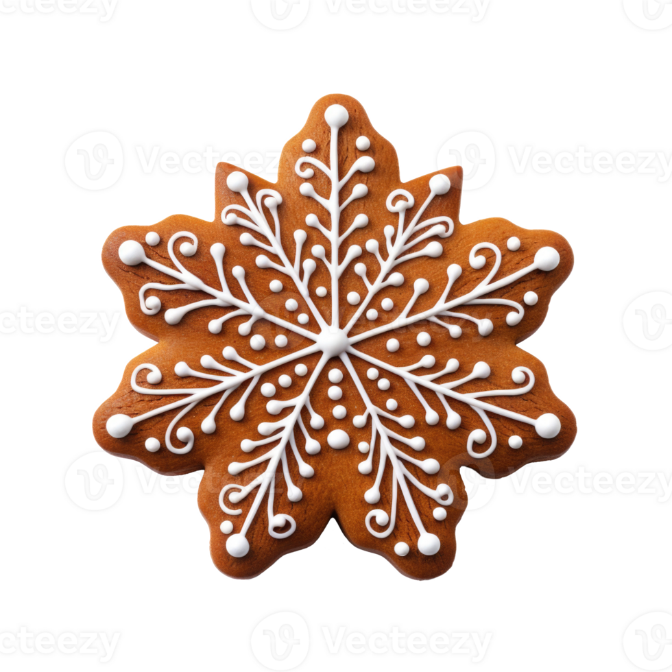Gingerbread cookie snowflake isolated. Generative AI png