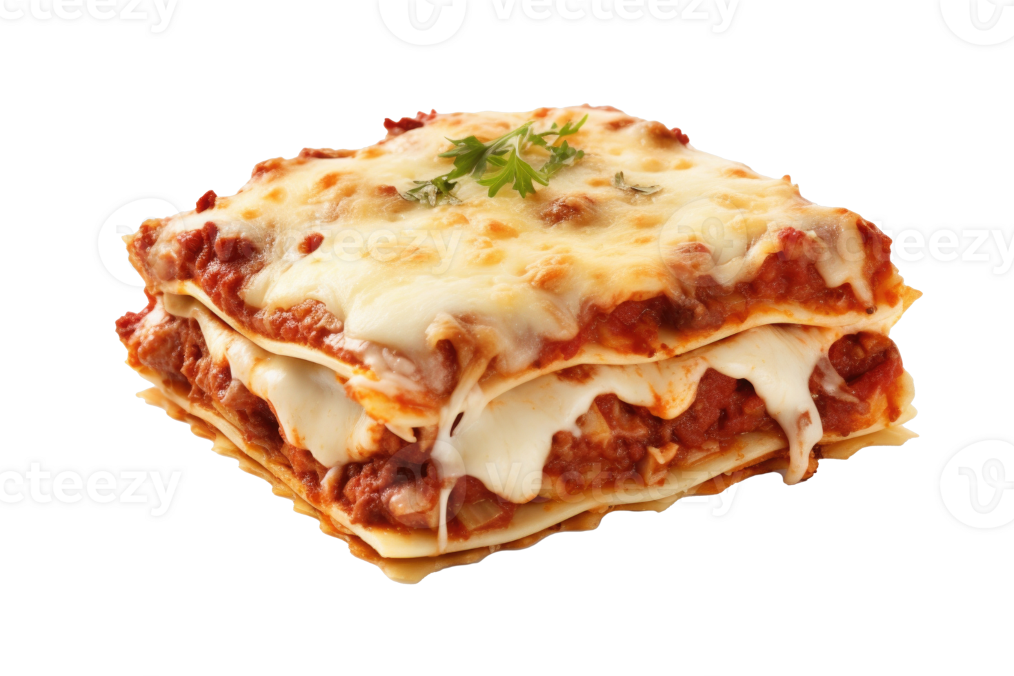 Piece of lasagna bolognese isolated. Italian cuisine. Generative AI png