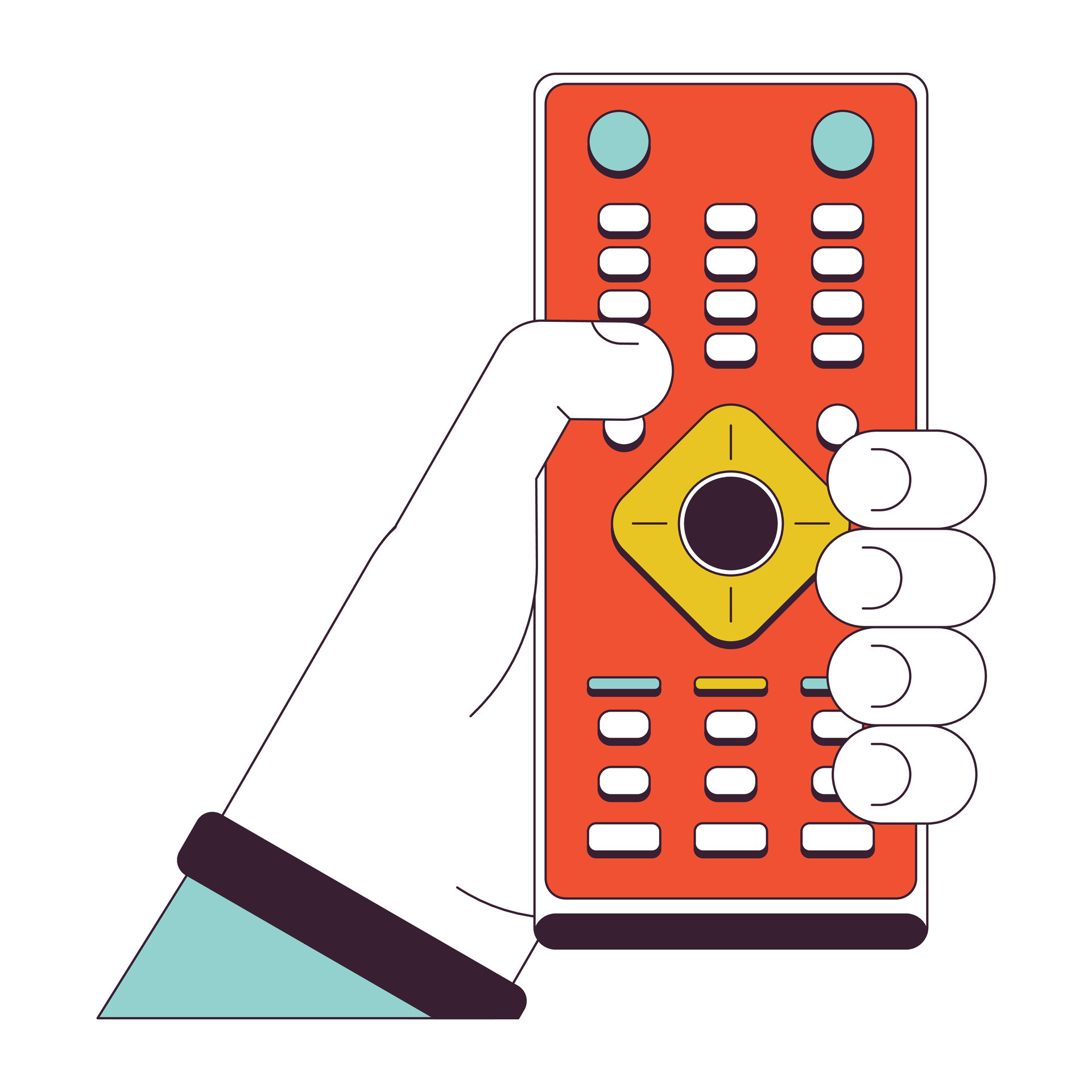 Push button remote control linear cartoon character hand illustration