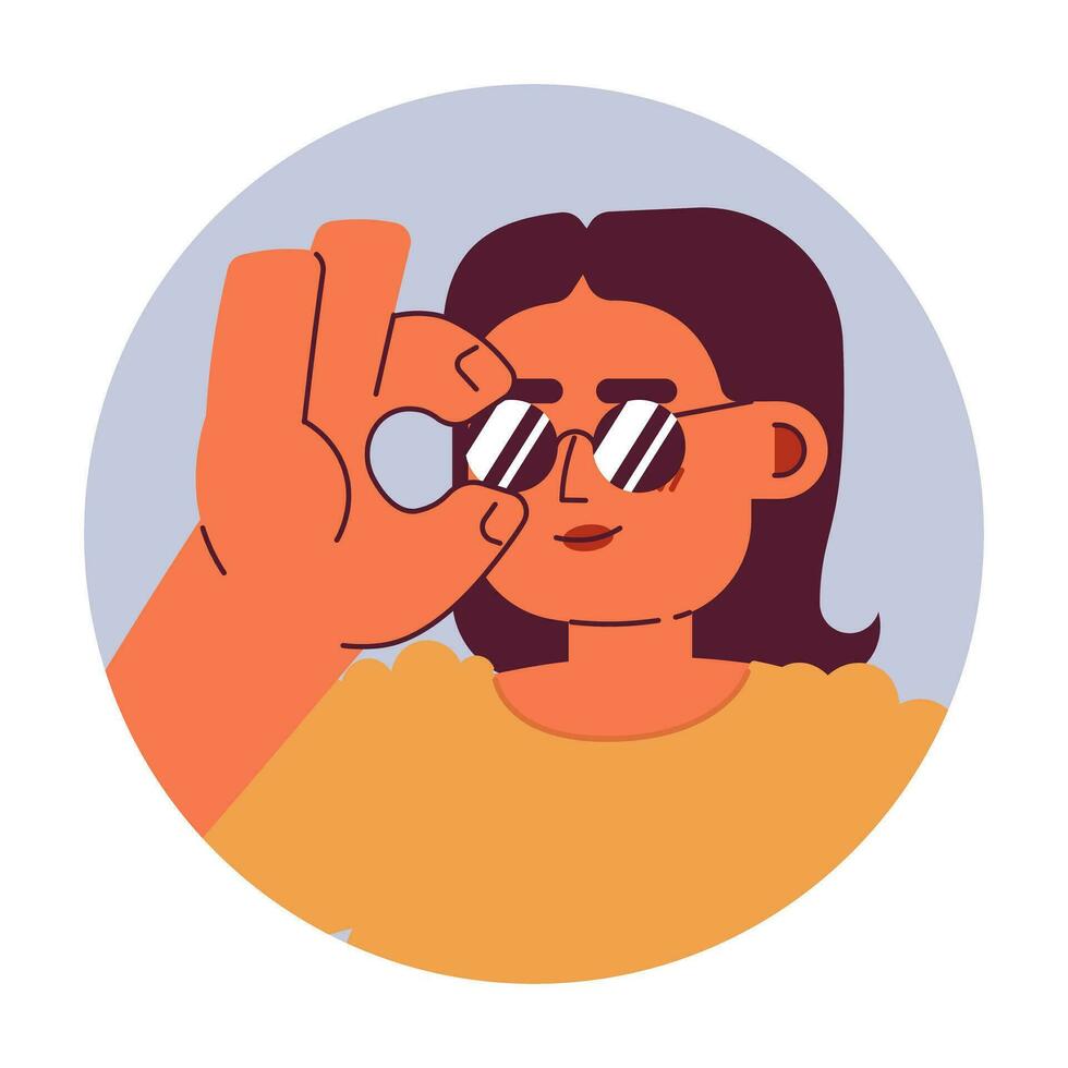 moderno medio oriental mujer vistiendo Gafas de sol 2d vector avatar ilustración. de moda de moda niña dibujos animados personaje cara retrato. Rápido tú mismo plano color usuario perfil imagen aislado en blanco