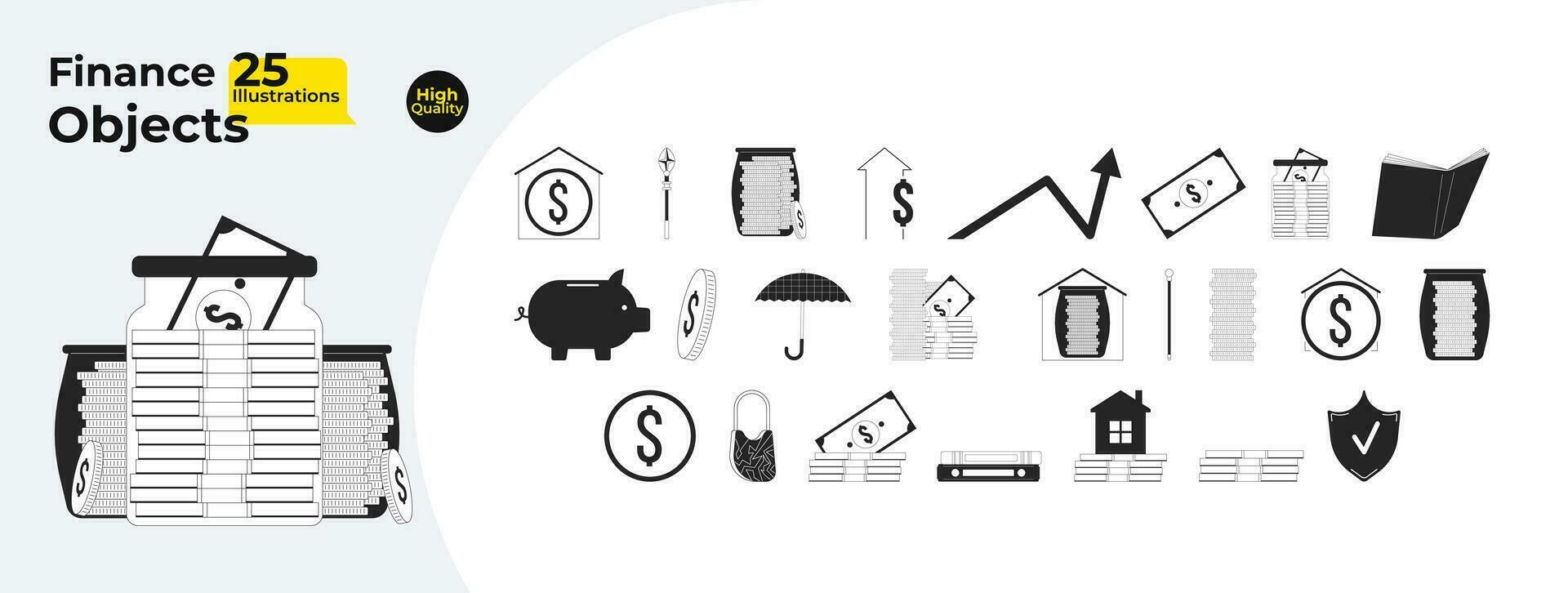 Finances money black and white 2D line cartoon objects bundle. Dollar coins, banknotes isolated vector outline items pack. Expenses profits saving monochromatic flat spot illustration collection