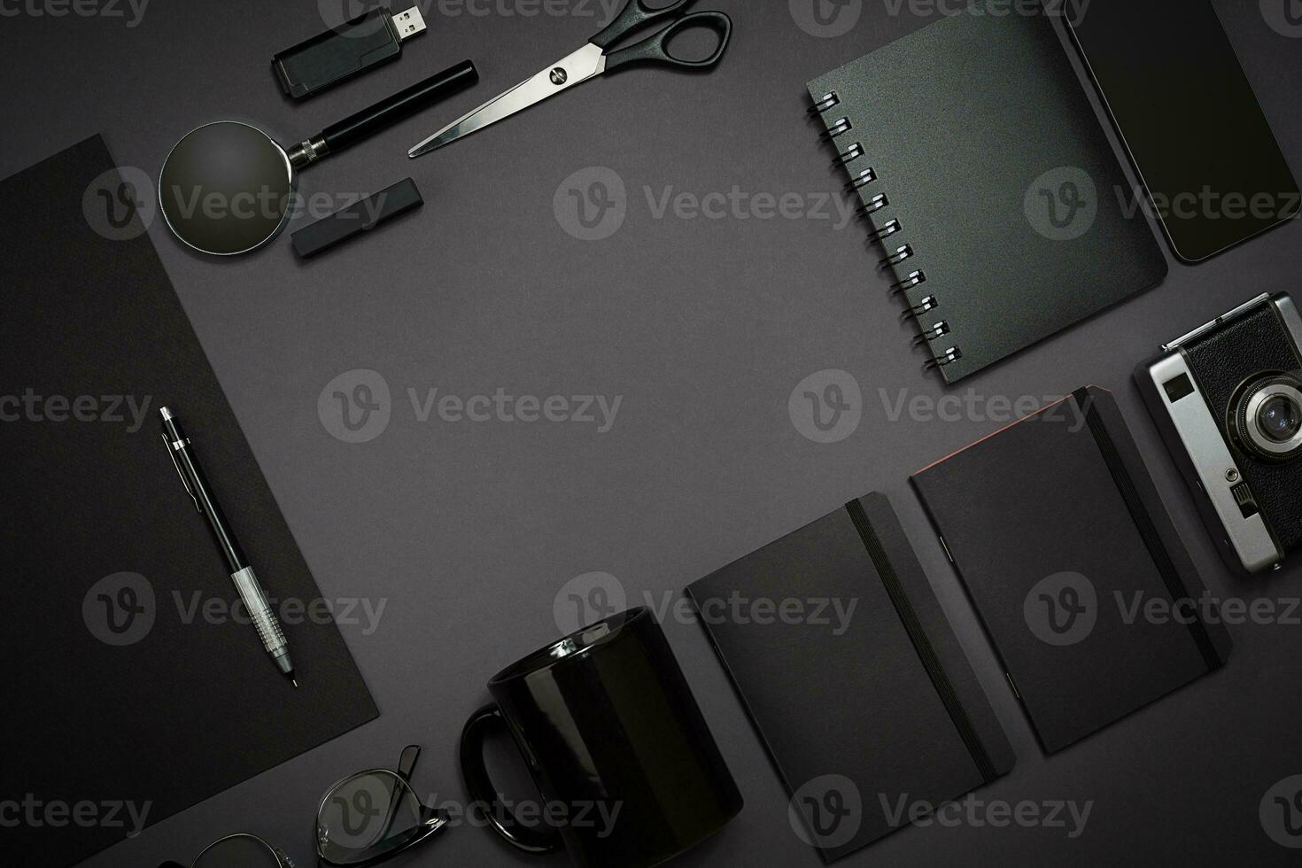 Still life, business, office supplies or education concept. Read photo