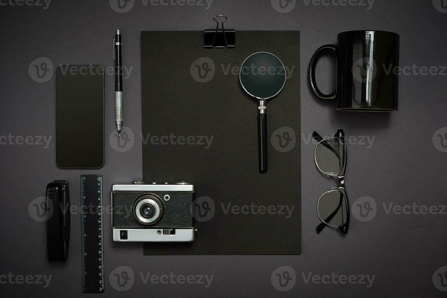 Still life, business, office supplies or education concept. Read photo