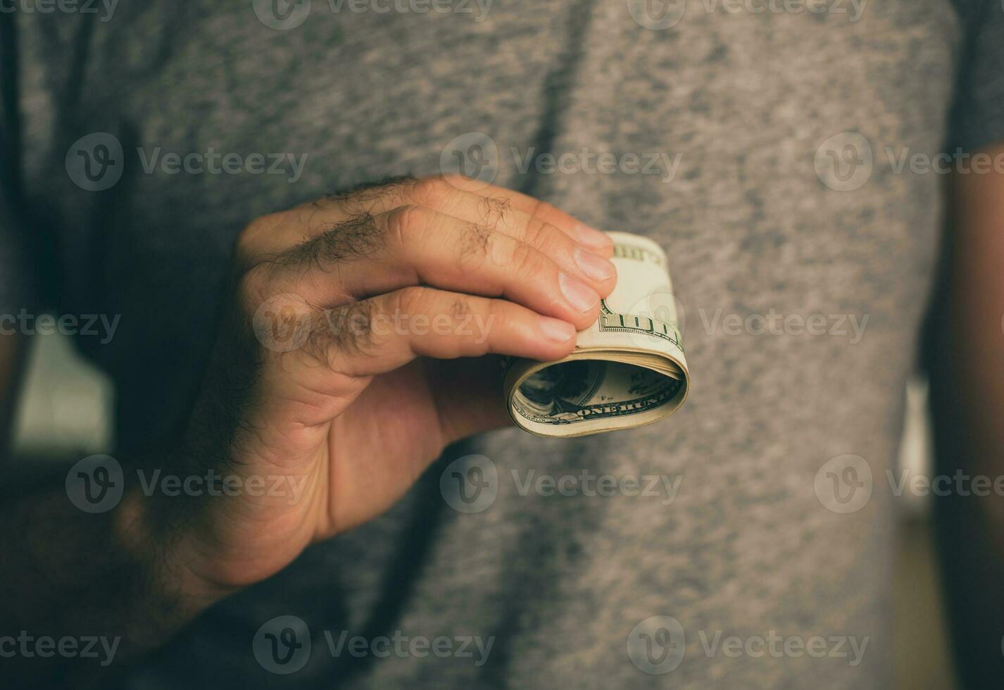 A man holds dollars in his hands photo