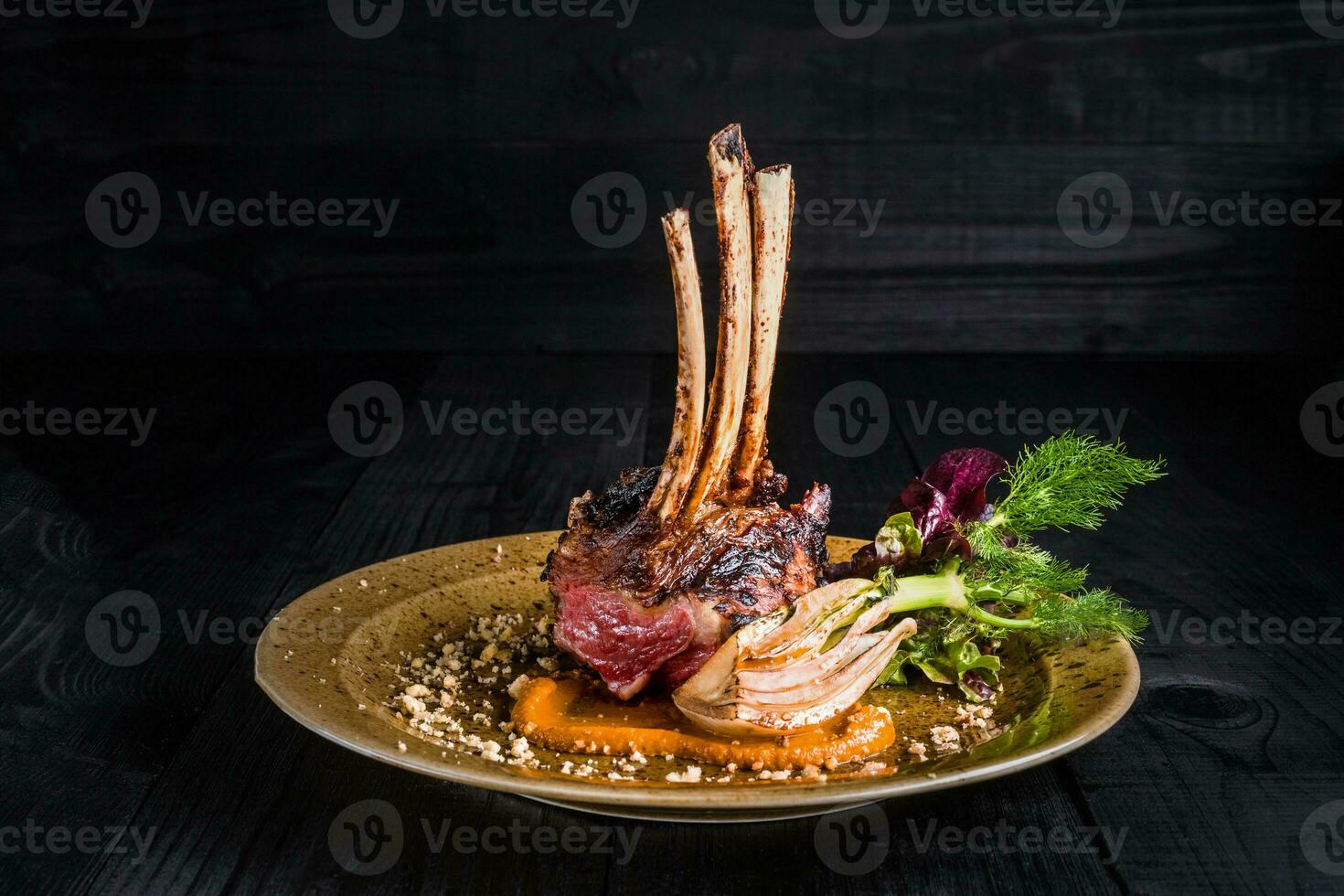 Gourmet Main Entree Course Grilled rack of lamb photo