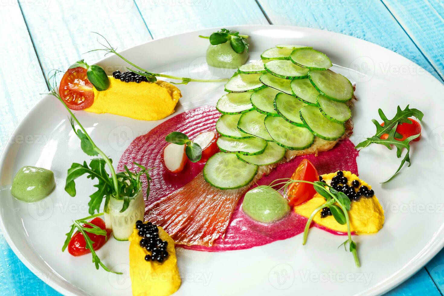 Fish dish - fried fish fillet and vegetables 34236786 Stock Photo at